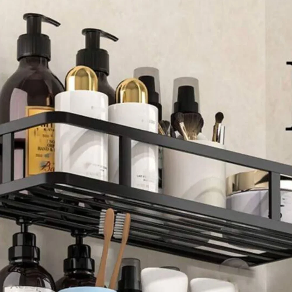 NEW BLACK HEAVY DUTY METAL SHOWER WALL SHELF SUCTION CUP HOOK ATTACHMENT